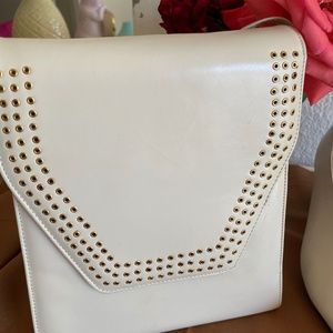 d'ROSSANA Vintage Italian Leather Cream Colored with Gold Studs Handbag